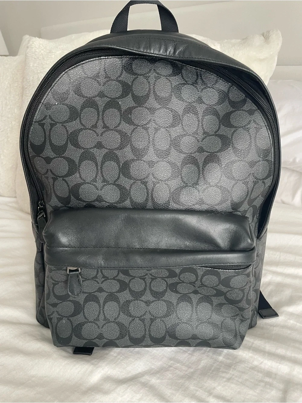 Coach Signature Backpack Leather Daypack in Black and Dark Gray